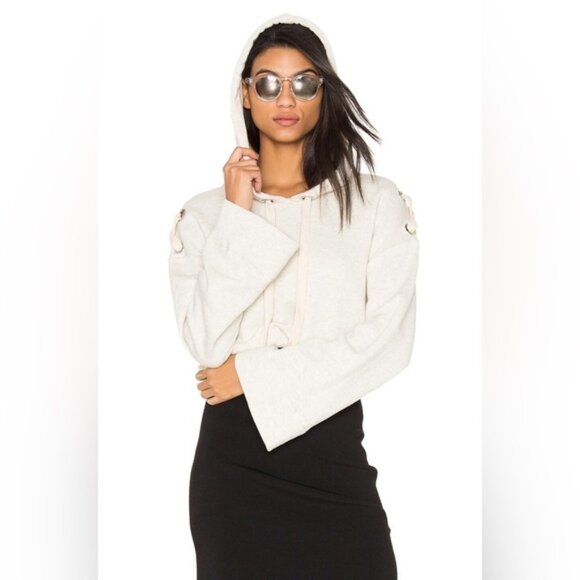 KENDALL & KYLIE Hoodie Sweatshirt Hoody Bell Sleeve Cropped Pullover Oatmeal - Picture 3 of 16